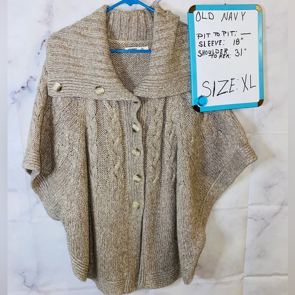 Old Navy Tan Cable Knit Cape Poncho size XL - Picture 2 of 10